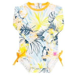 Like new Rufflebutts 2T zip back long sleeve swimsuit rash guard 🦜🌴 cute 💕